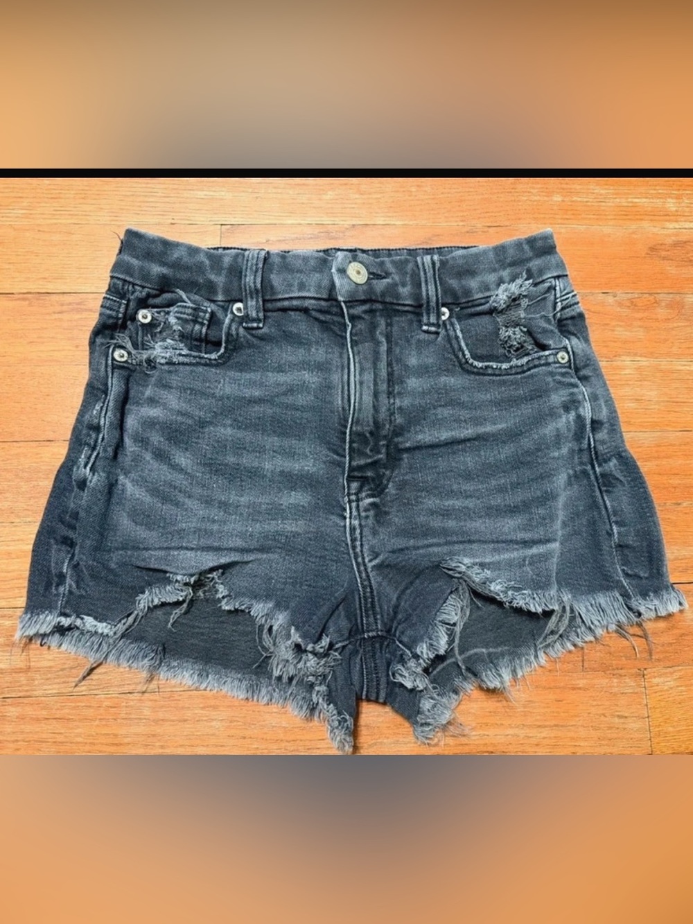 American Eagle Outfitters Black Distressed Curvy High-Rise Shortie Denim Shorts